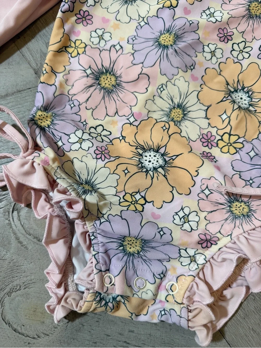 Caden Lane Pink Retro Floral Long-Sleeve One-Piece zip up ruffle butt 12-18m GUC